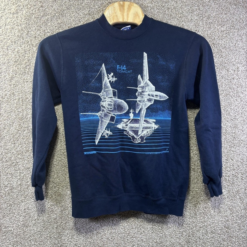 Vintage Tultex Sweatshirt Mens Large Blue‎ F-14 Tomcat Jet Graphic 1988 80s